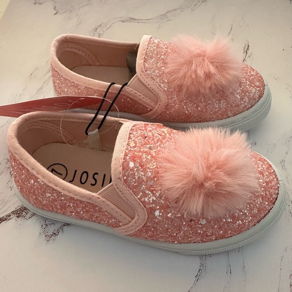 Kids Size 7 Pink Glittered Poms Slip On Shoes BNWT - Picture 5 of 7
